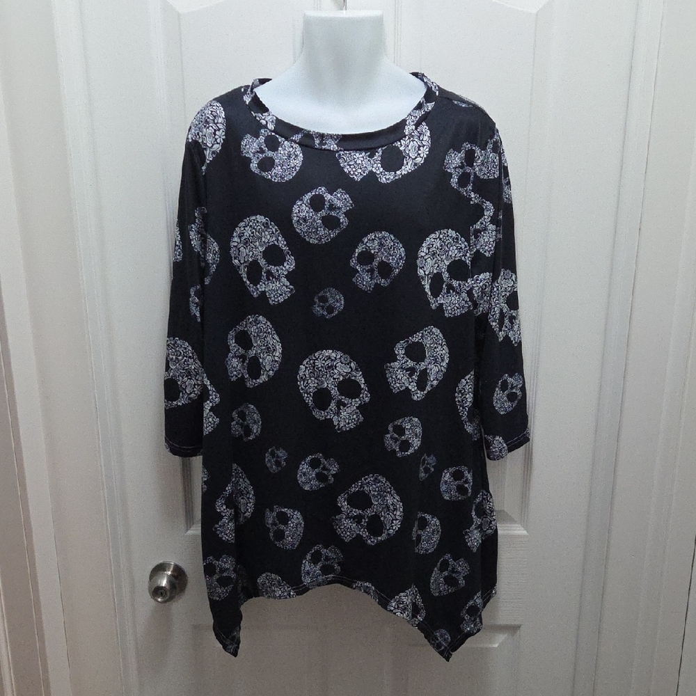 2Xl Black Skull Print Women's Tunic